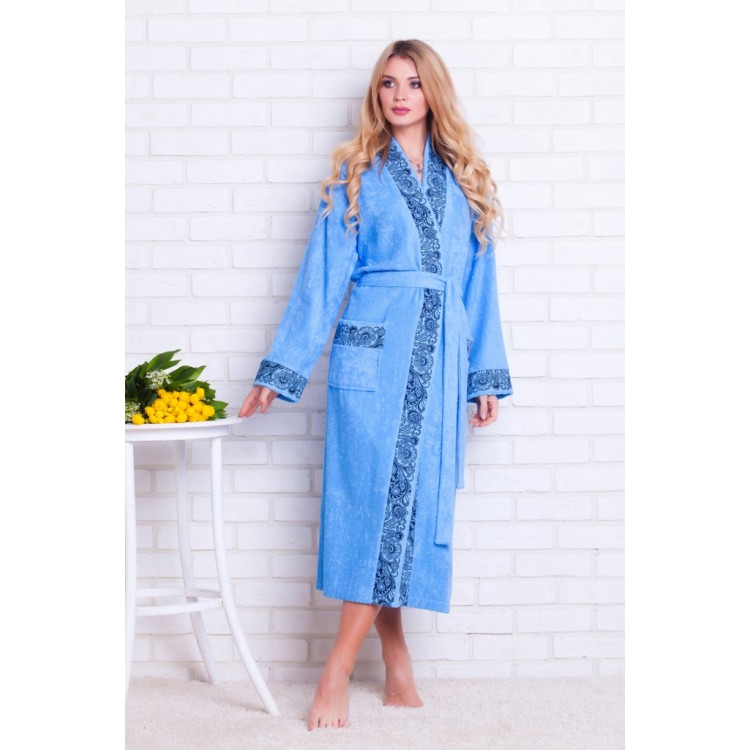 Длинный бамбуковый халат 723 Fancy sky-blue, PECHE MONNAIE