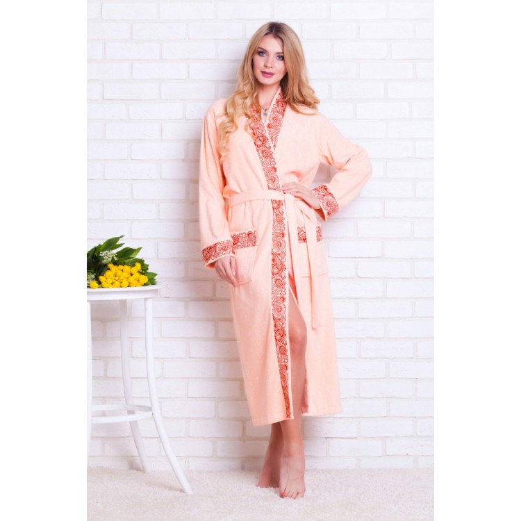 Длинный бамбуковый халат 723 Fancy peach, PECHE MONNAIE