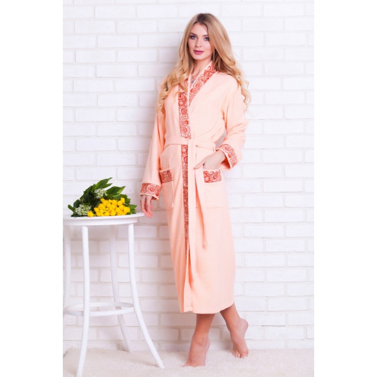 Длинный бамбуковый халат 723 Fancy peach, PECHE MONNAIE