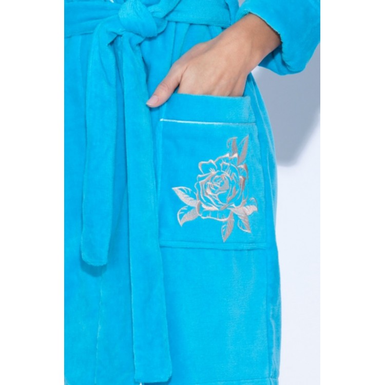 Короткий женский махровый халат с капюшоном Le Rosé 727azure, PECHE MONNAIE