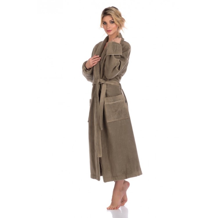 Длинный женский махровый халат из микро-коттона PAOLA 920olives, PECHE MONNAIE
