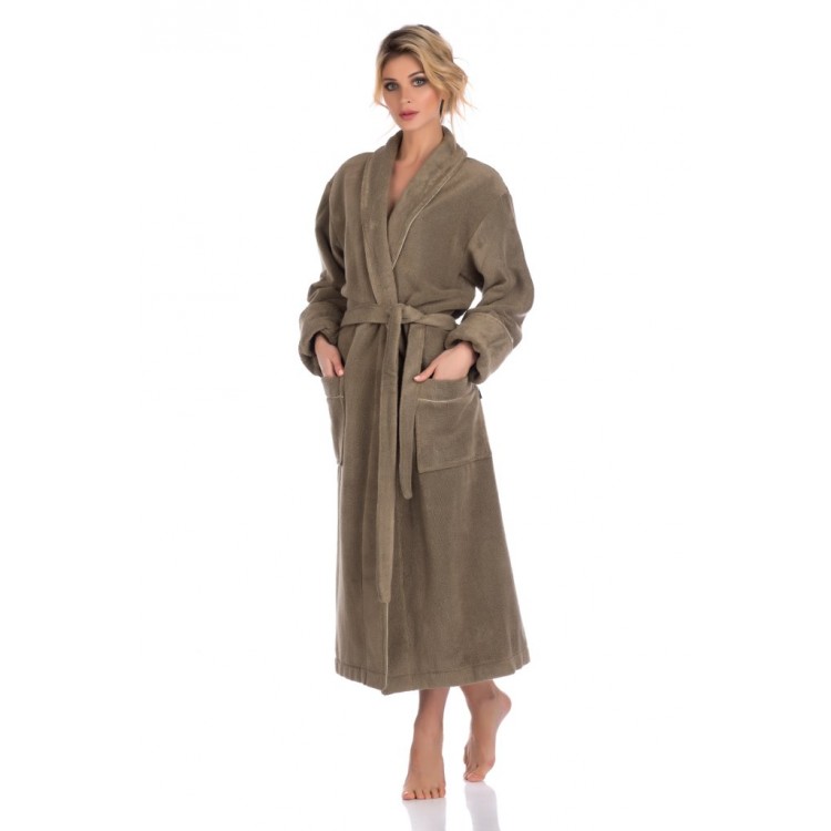 Длинный женский махровый халат из микро-коттона PAOLA 920olives, PECHE MONNAIE