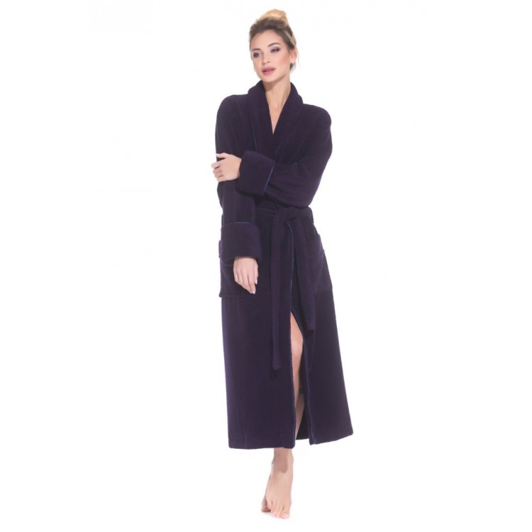 Длинный женский махровый халат из микро-коттона PAOLA 730/920чернильный, PECHE MONNAIE