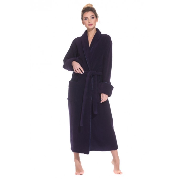 Длинный женский махровый халат из микро-коттона PAOLA 730/920чернильный, PECHE MONNAIE