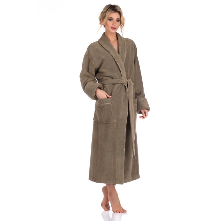 Длинный женский махровый халат из микро-коттона PAOLA 920olives, PECHE MONNAIE