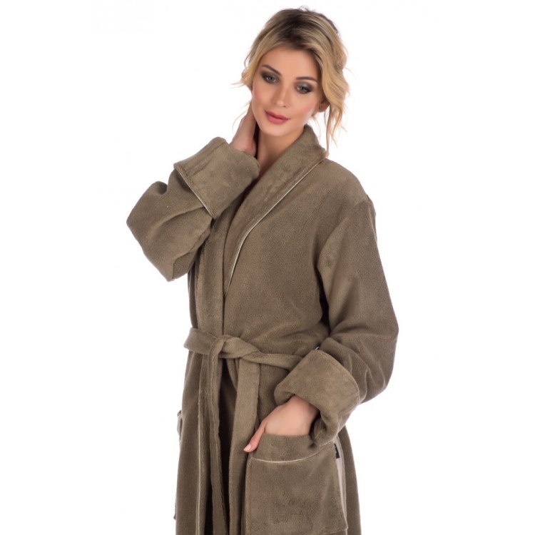 Длинный женский махровый халат из микро-коттона PAOLA 920olives, PECHE MONNAIE