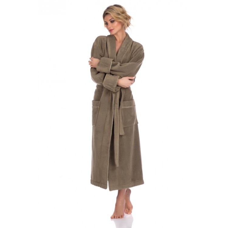 Длинный женский махровый халат из микро-коттона PAOLA 920olives, PECHE MONNAIE