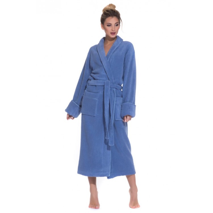 Длинный женский махровый халат из микро-коттона PAOLA 920azure, PECHE MONNAIE