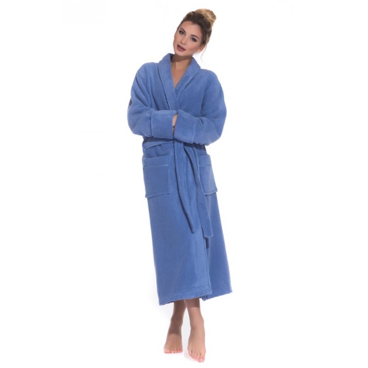 Длинный женский махровый халат из микро-коттона PAOLA 920azure, PECHE MONNAIE