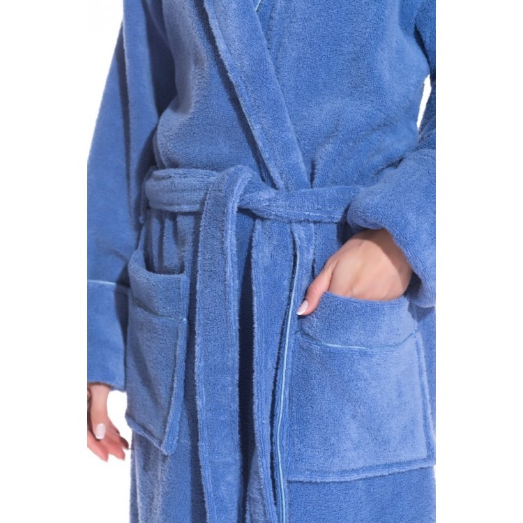 Длинный женский махровый халат из микро-коттона PAOLA 920azure, PECHE MONNAIE