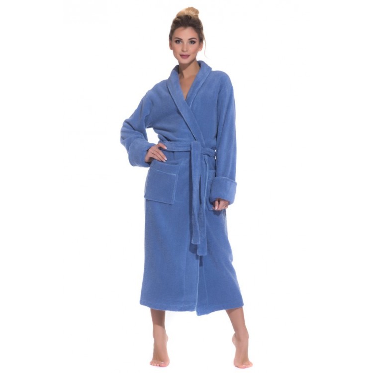 Длинный женский махровый халат из микро-коттона PAOLA 920azure, PECHE MONNAIE