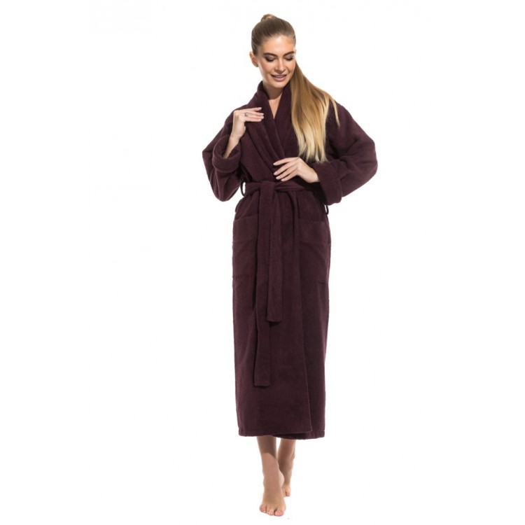 Длинный женский махровый халат 740 Pure Comfort plum, Еватекс