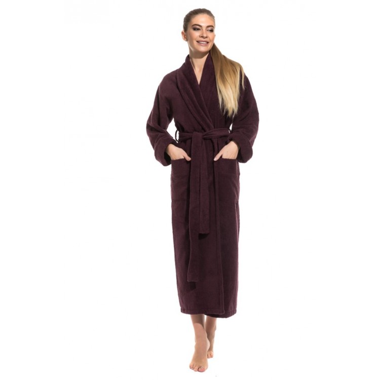 Длинный женский махровый халат 740 Pure Comfort plum, Еватекс