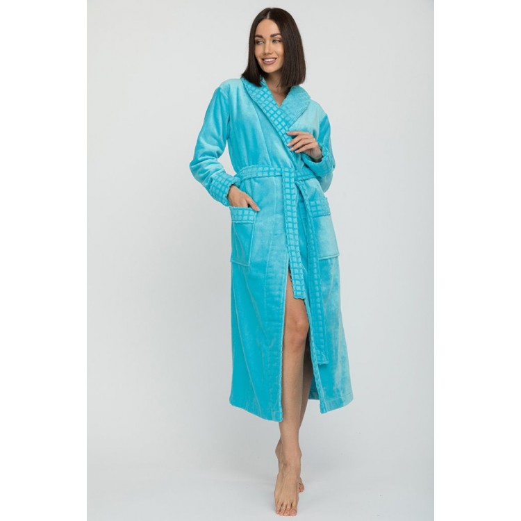 Халат махровый женский 742 Ultra Doux turquoise, PECHE MONNAIE