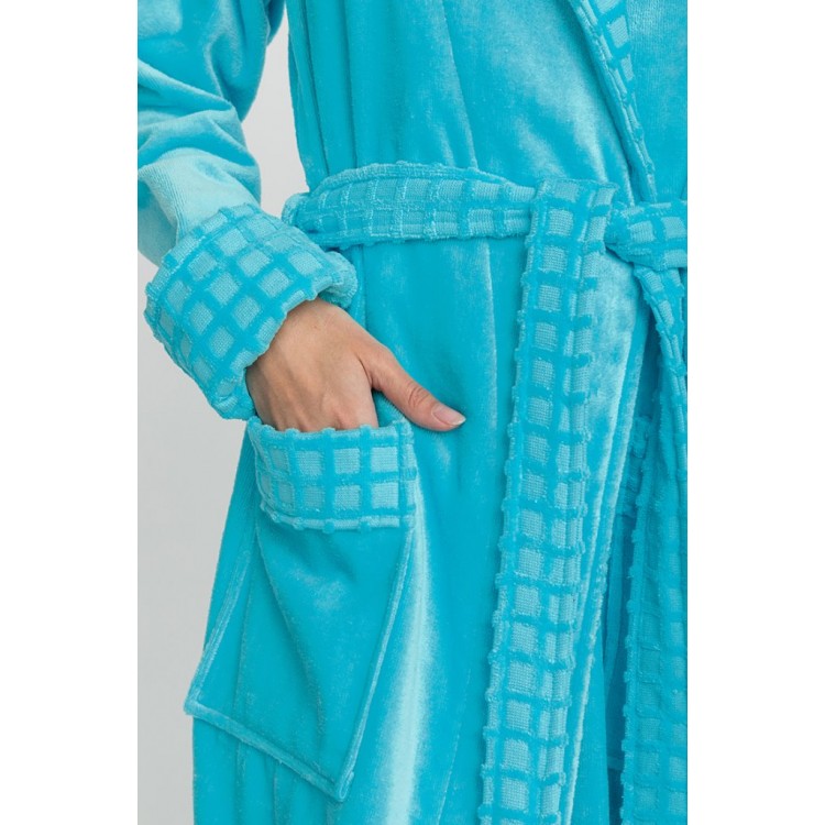 Халат махровый женский 742 Ultra Doux turquoise, PECHE MONNAIE Халат махровый женский 742 Ultra Doux turquoise, PECHE MONNAIE