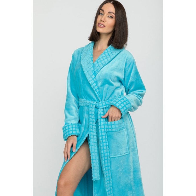 Халат махровый женский 742 Ultra Doux turquoise, PECHE MONNAIE Халат махровый женский 742 Ultra Doux turquoise, PECHE MONNAIE