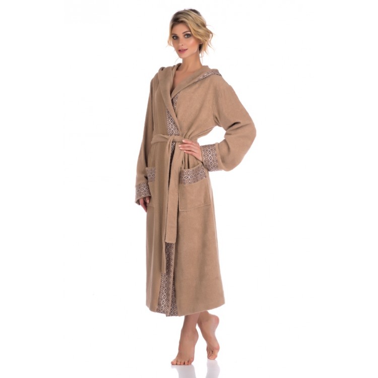 Женский махровый халат с капюшоном 914 beige La Reine, Peche Monnaie 