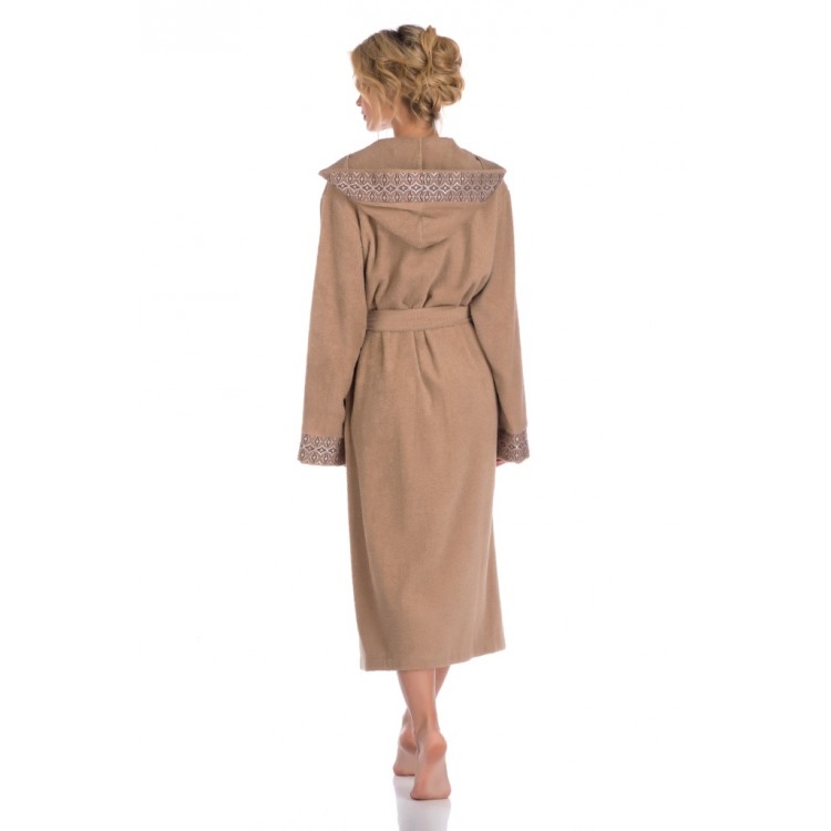 Женский махровый халат с капюшоном 914 beige La Reine, Peche Monnaie 