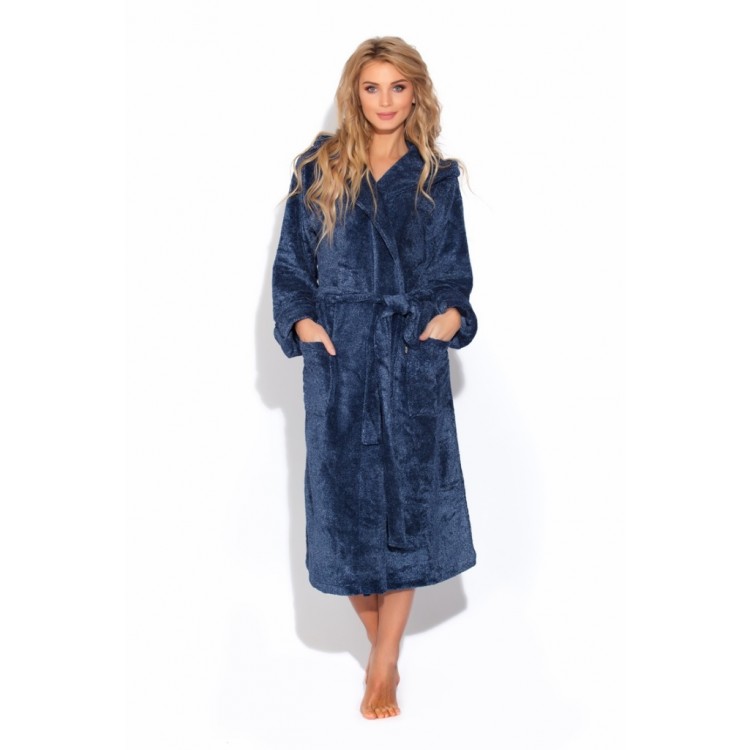 Длинный женский махровый халат с капюшоном Le Charme 927melange blue, PECHE MONNAIE Длинный женский махровый халат с капюшоном Le Charme 927melange blue, PECHE MONNAIE