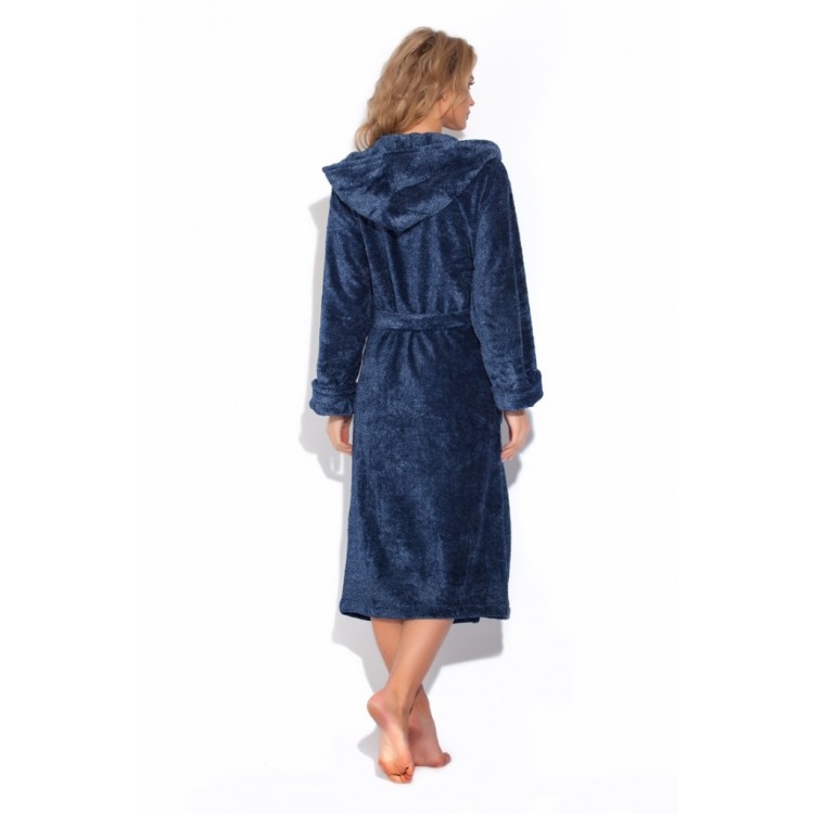 Длинный женский махровый халат с капюшоном Le Charme 927melange blue, PECHE MONNAIE Длинный женский махровый халат с капюшоном Le Charme 927melange blue, PECHE MONNAIE