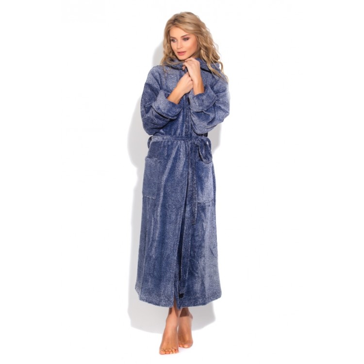 Длинный женский махровый халат с капюшоном Le Charme 927melange grey, PECHE MONNAIE