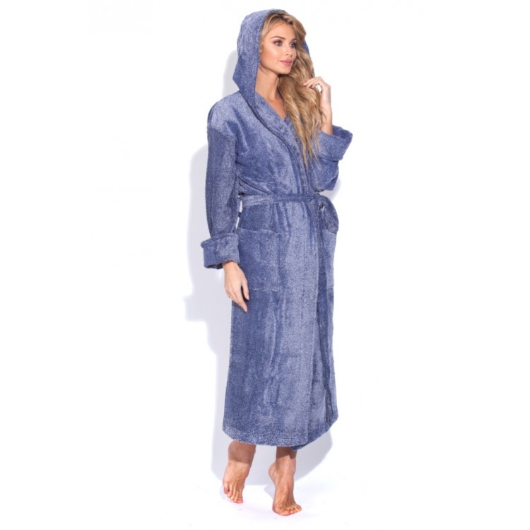 Длинный женский махровый халат с капюшоном Le Charme 927melange grey, PECHE MONNAIE