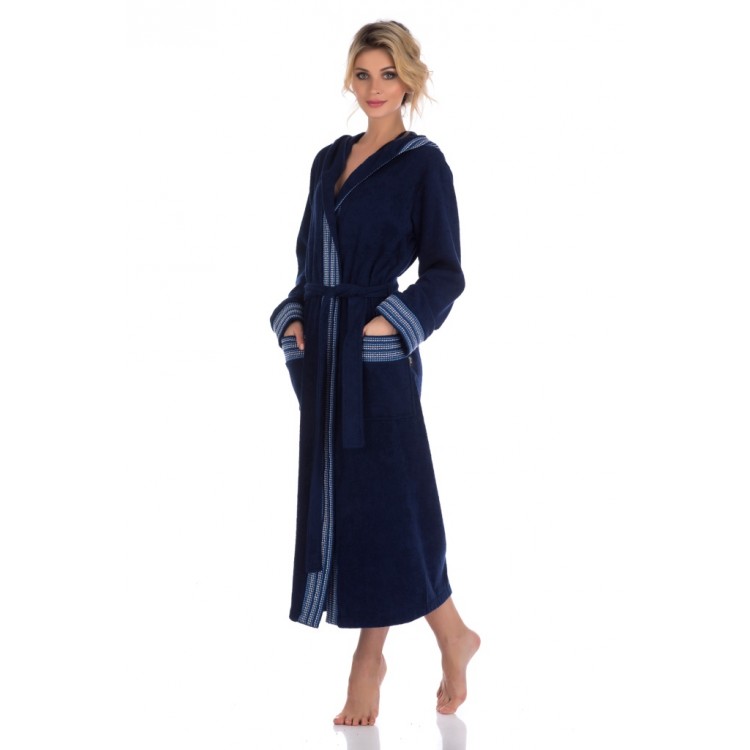Женский махровый халат с капюшоном 931 Le Voyageur-blue, PECHE MONNAIE