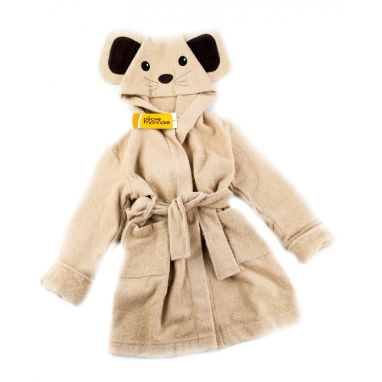 Детский махровый халат Funny Mouse beige, PECHE MONNAIE