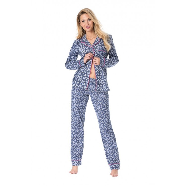 Пижама женская из хлопка с брюками PY-1085 blue, ROSSLI