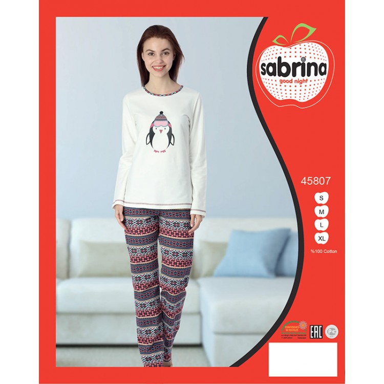 Женская хлопковая пижама с начесом D45807, SABRINA
