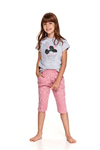Пижама для девочек со штанами 2213/2214 SS21 BEKI серый/розовый, Taro