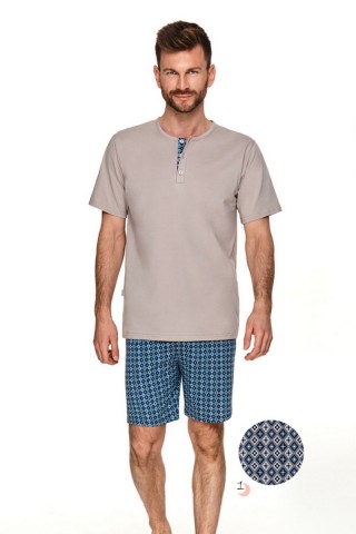 Пижама мужская с шортами 2736 S22 MAKSIM бежевый/синий, Taro