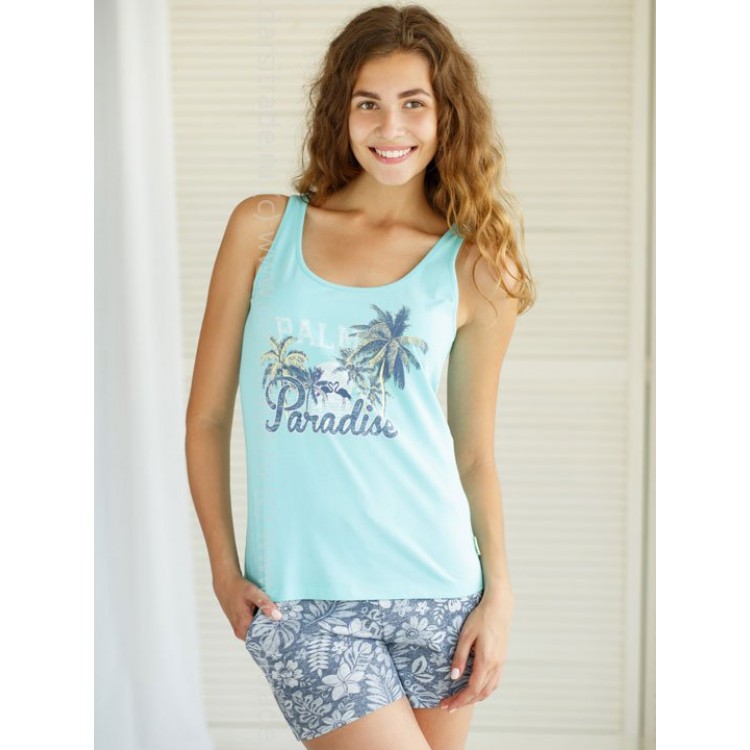 Женская пижама с шортами 2189-blue/tropical, Trikozza