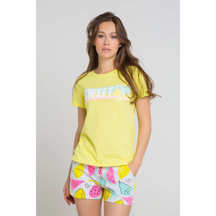 Женская хлопковая пижама с шортами 2256-yellow, Trikozza