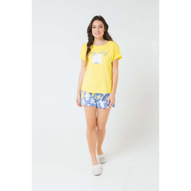 Хлопковая пижама женская с шортами Е2283/МЧ yellow, Trikozza
