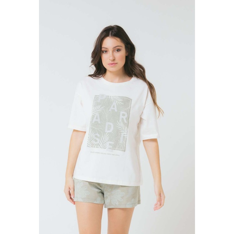 Хлопковая женская пижама с шортами Е2293/Т white/olive khaki, Trikozza