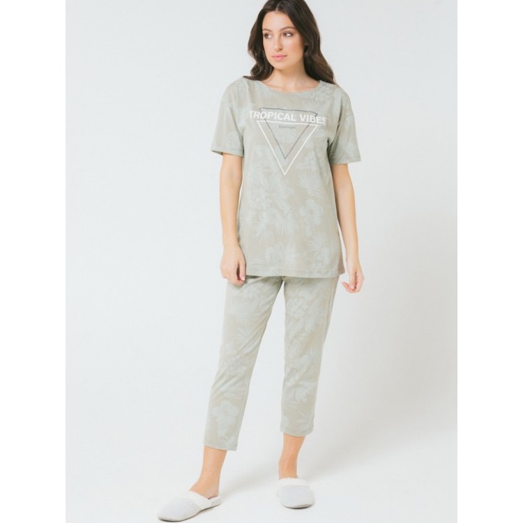 Хлопковая женская пижама с бриджами Е2294/Т olive/khaki, Trikozza