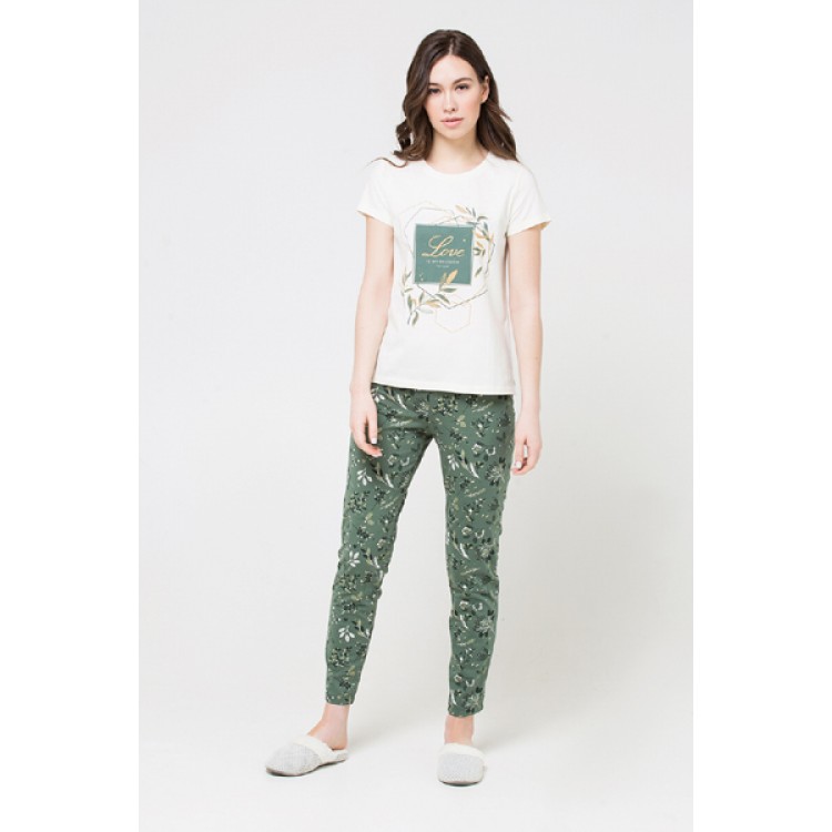 Пижама женская футболка и брюки Е2311/ЗО wheit/green, Trikozza
