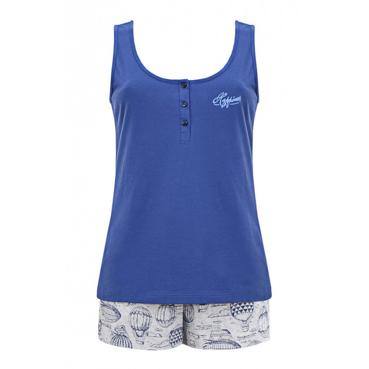 Женская хлопковая пижама с шортами 2186-blue/gray, Trikozza Женская хлопковая пижама с шортами 2186-blue/gray, Trikozza