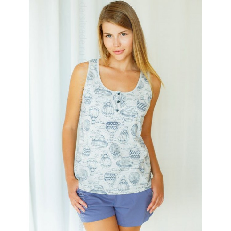 Женская хлопковая пижама с шортами 2186-gray/blue, Trikozza