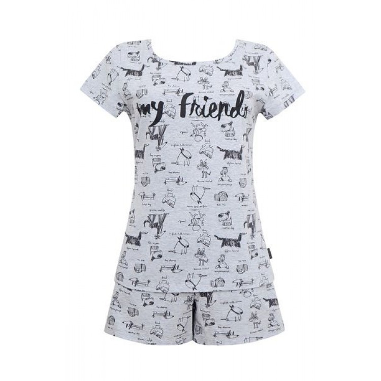 Женская хлопковая пижама с шортами 2192-gray, Trikozza