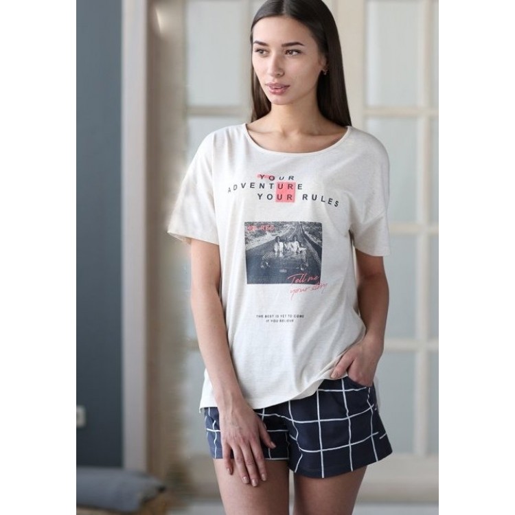 Женская хлопковая пижама с шортами 2242, Trikozza