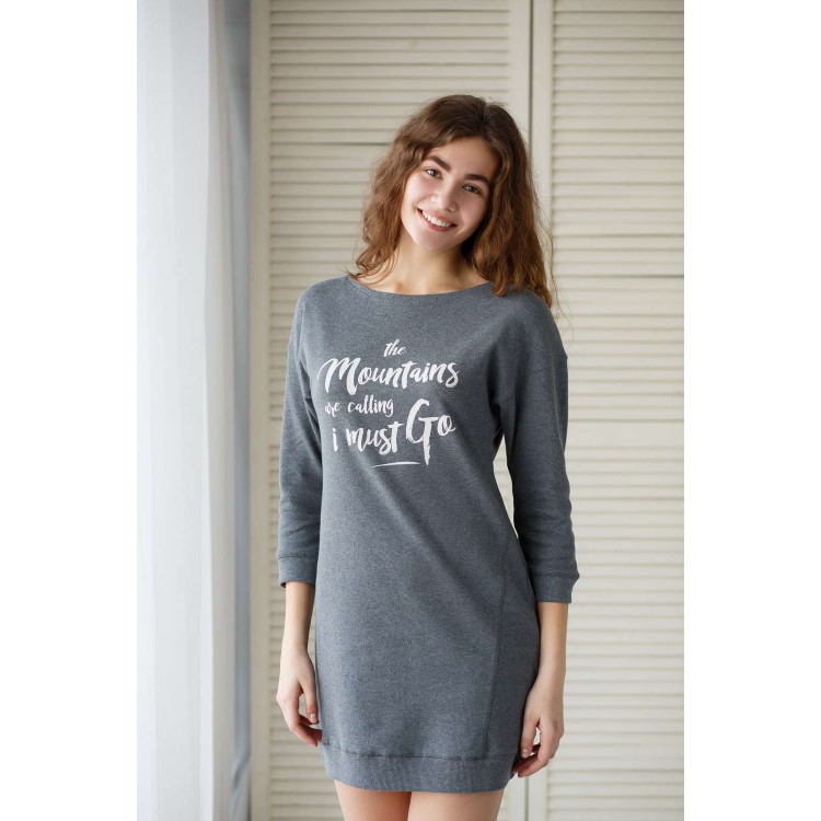 Женское домашнее платье из хлопка 5139-dark gray, Trikozza
