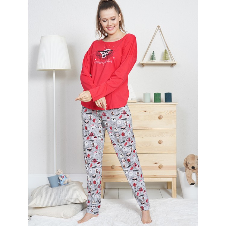 Пижама женская с брюками 003119 0179 red/grey