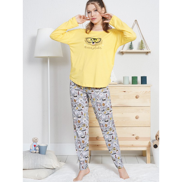 Пижама женская с брюками 003119 0179 yellow/grey