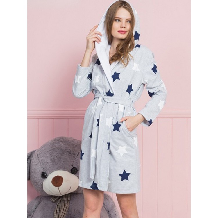 Халат женский с капюшоном 003055 2315 grey/blue