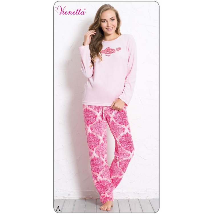 Домашний велюровый женский комплект 605054 3954 Цветы pink