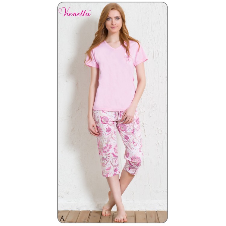 Пижама женская футболка и капри 602137 pink