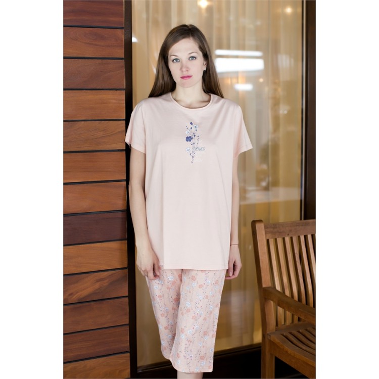 Пижама женская трикотажная с капри 609069 peach