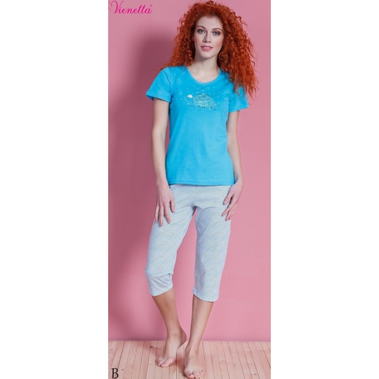 Хлопковая пижама с бриджами 610216 turquoise